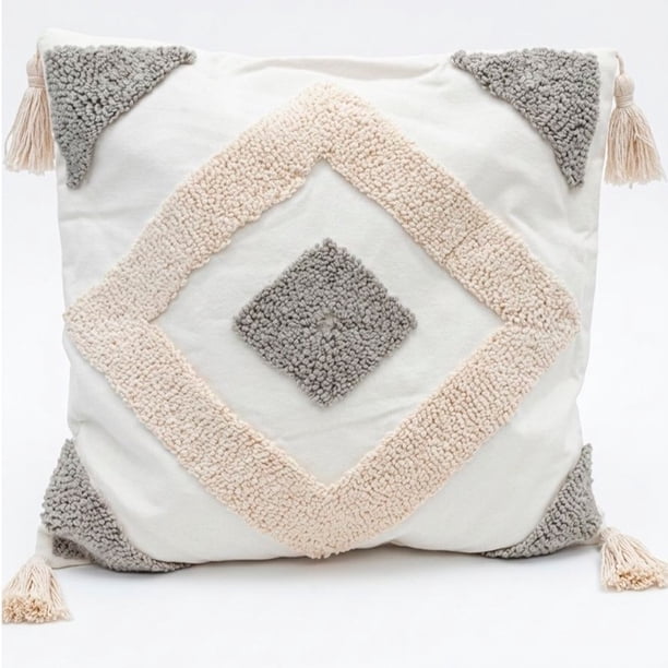 Funda de Cojín Boho Tejida con Borlas Funda Almohadon Sofa 45x45cm