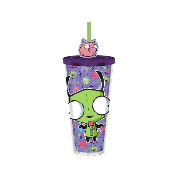 Copa Cold Cup Silver Buffalo Invader Zim GIR de 700 ml con tapa y pajita