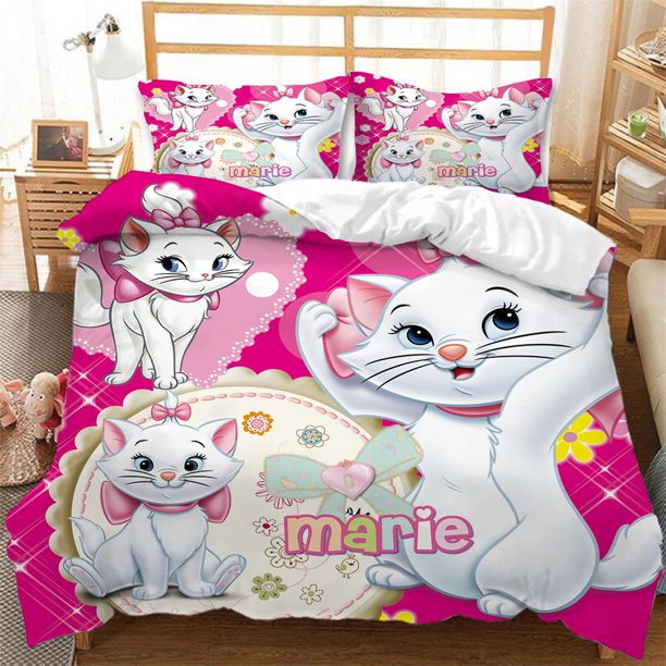 Marie Cat Cute Cartoon Bedding Set,The Aristocats Duvet Twin Full Queen King,Bedclothes Bed Linen,Pillows Girl Gift Bed Sheets