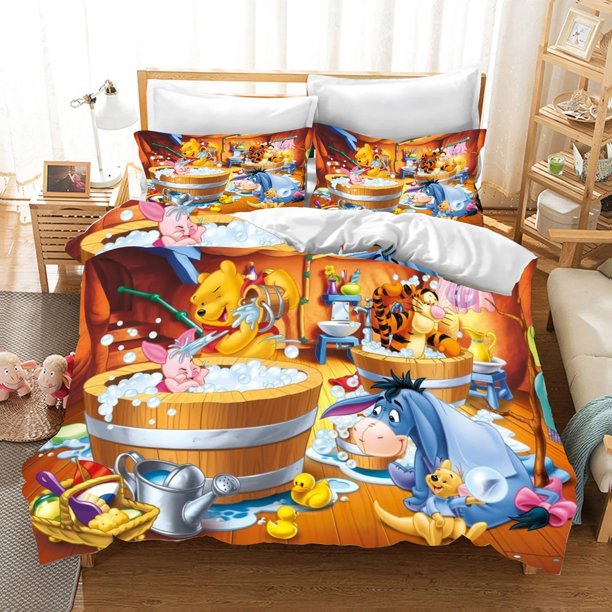 v2056 Bed Sheets The Pooh Bedding Sets Comforter Quilt Bed Cover Duvet Cover Pillow Case - Pieces Sets Kids Adult Size Home Decor 3-Piece Bedding Set (1 Duvet Cover + 2 Pillow Shams) Bed Sheets ju2056