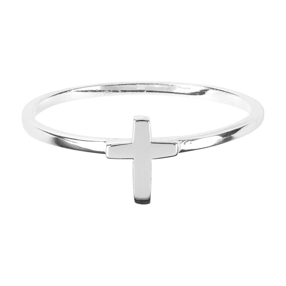 Ring Dicksons con forma de caja vertical pulida con forma de cruz chapada en plata