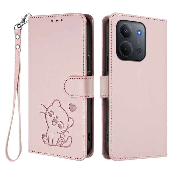 Xiaomi Redmi 15C 4G/5G Funda Billetera con Estampado de Gato, Rosa