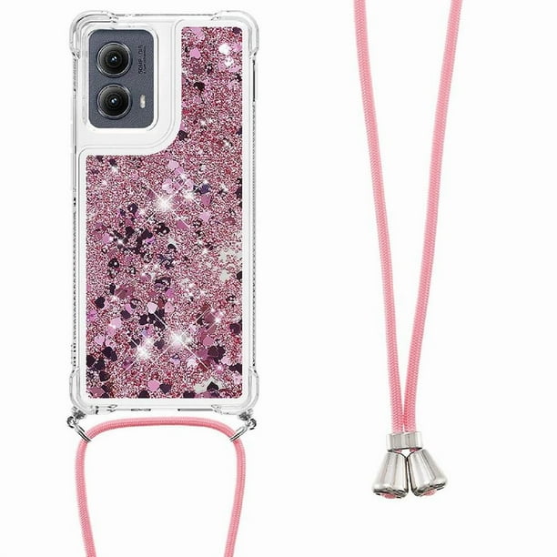 Funda FOXDOCK para Motorola Edge 2024 5G con Cuerda Ajustable, Brillo Líquido, Protección Antigolpes y Lente – Ideal para Regalo