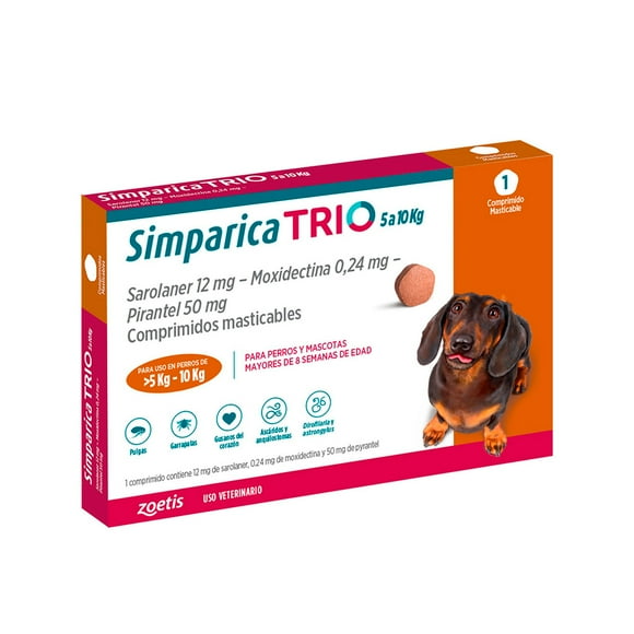 Simparica Trio Antiparasitario X1 Comp Perros 5 - 10 Kg