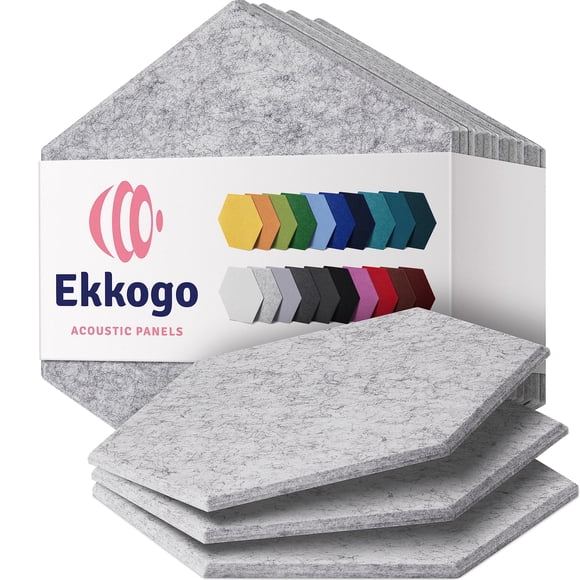 Paneles acústicos Ekkogo, 12 unidades, insonorizados, 14 x 12,1 x 1 cm, color blanco ahumado