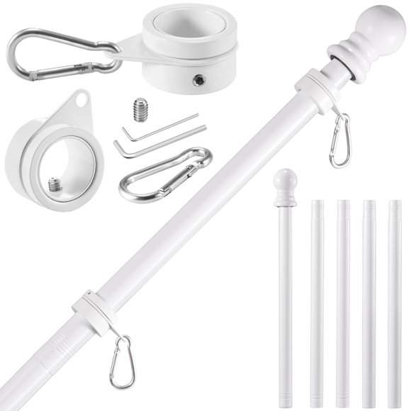 Kit de asta para bandera BONWIN de acero inoxidable de 1" y 1,8 m, blanco