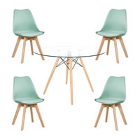 Klik Muebles - Comedor Mesa Eames Vidrio 100 Cm + 4 Sillas Tulip Menta