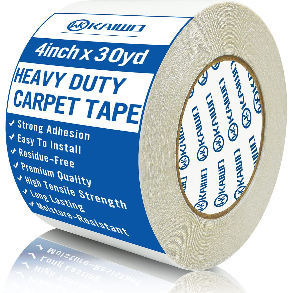 Cinta Adhesiva Para Alfombras Kaiwo, Resistente, Doble Cara, 10 Cm X 27 M, Color Blanco