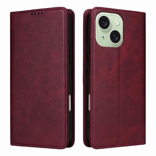 Funda Cartera para iPhone 15 Plus con Ranuras Tarjetas y Soporte - Protección Completa Rojo