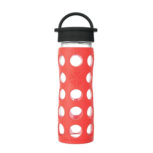 Botella de vidrio Lifefactory de 500 ml, libre de BPA, con funda, color Poppy