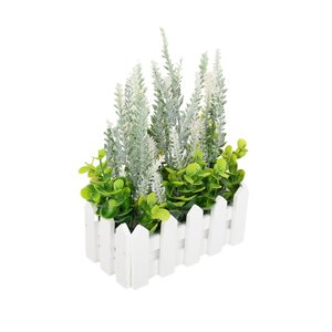 Magideal - Planta En Maceta De Flores Artificiales, Decoración De Escritorio, Cerca De Piquete En Maceta, Decoración De Escritorio, Decoración Del Hogar Para Gra Blanco