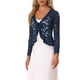 thumbnail image 4 of INSPIRE CHIC Bolero de Encaje Floral para Mujer con Dobladillo Volante, Cárdigan Recortado con Lazo Frontal, Cubierta Ligera de Verano Azul Oscuro XL, 4 of 6