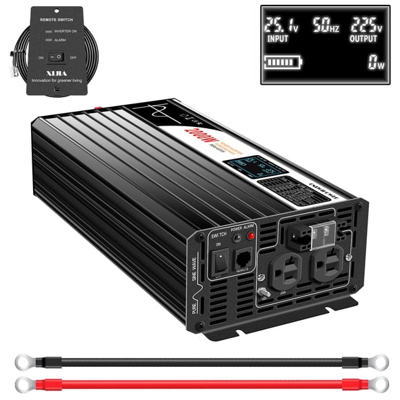 Xijia Inversor de Onda Sinusoidal Pura 2000W, Convertidor de 48V a 120V AC para Hogar, Sistemas Solares, Control Remoto y Bluetooth para Camión y Camping, con 2 Enchufes AC de 20A, Potencia Pico 4000W