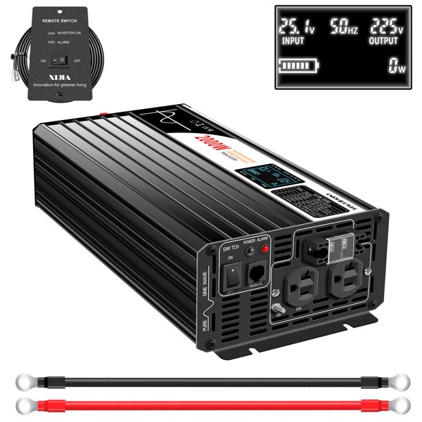 Xijia Inversor de Onda Sinusoidal Pura 2000W, Convertidor de 48V a 120V AC para Hogar, Sistemas Solares, Control Remoto y Bluetooth para Camión y Camping, con 2 Enchufes AC de 20A, Potencia Pico 4000W