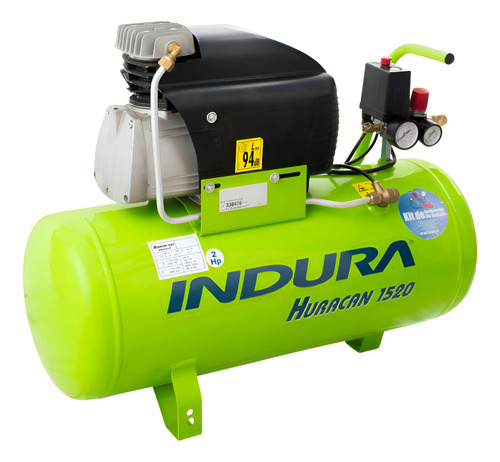Compresor Huracan 1520 50 Lt 2 Hp Pro2 Indura + Kit 5 Pcs Verde Monofásica