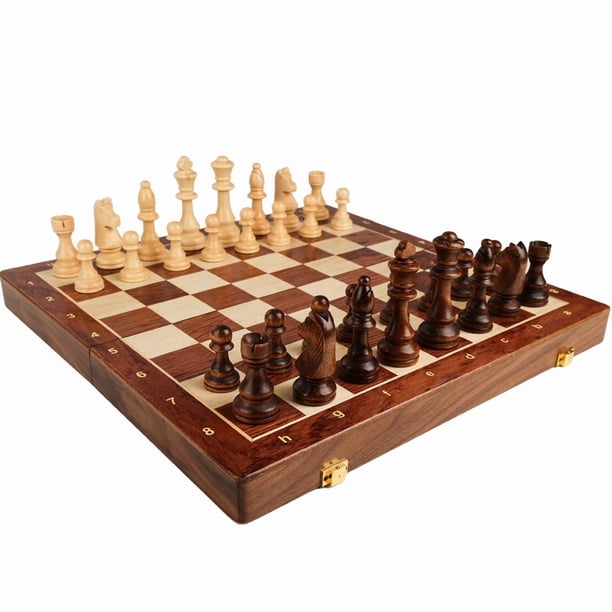 Juego de ajedrez LuckyWish de madera de nogal de 15 pulgadas con tabla de almacenamiento