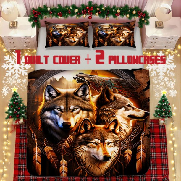 Wolf Totem Art Duvet Cover Set Soft Polyester 1 Duvet Cover + 2 Pillowcases