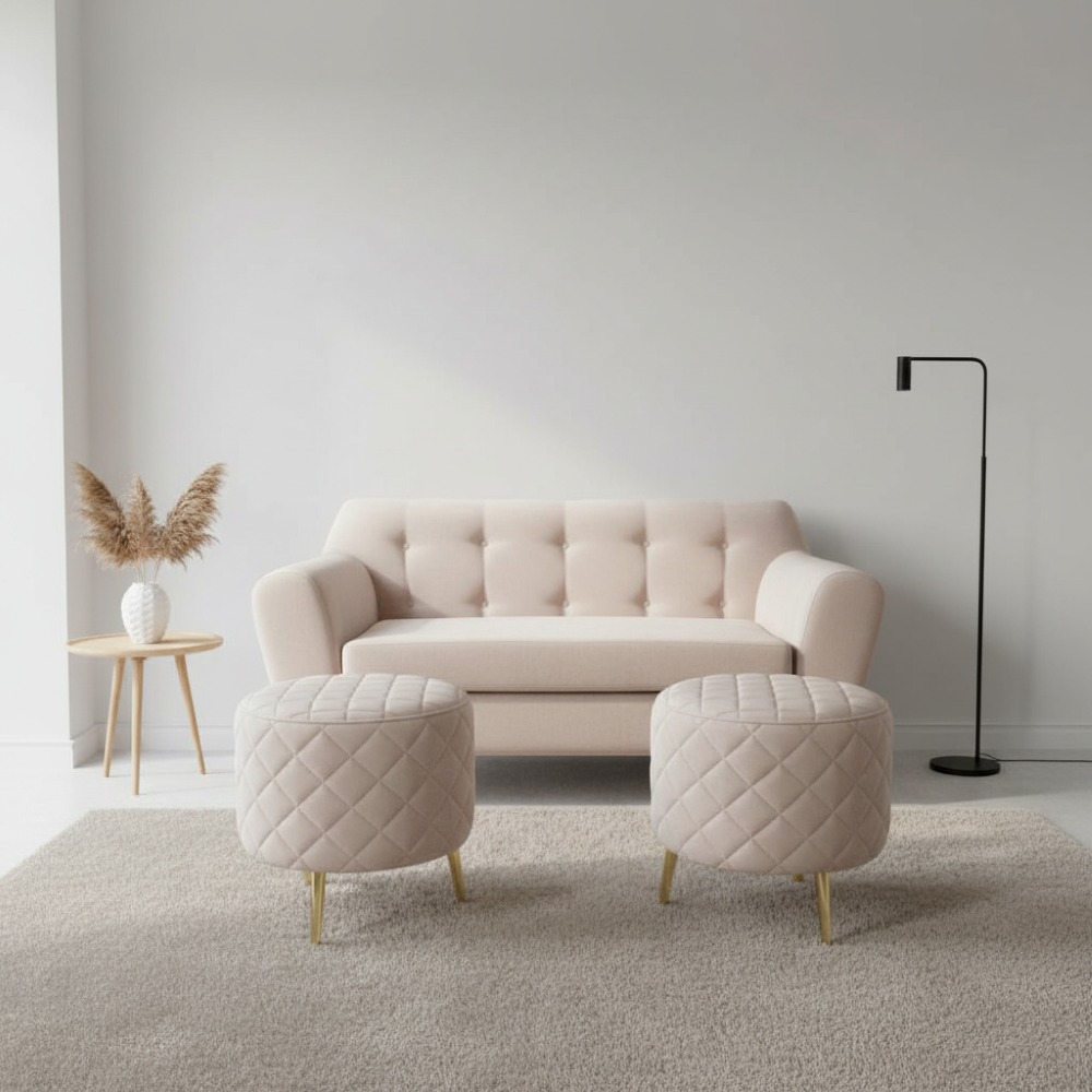Muebles New - Sofa New Dos Cuerpos Mas Dos Puff Beige Felpa
