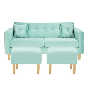 Bodevir - Sofa New Retro 3C + 2 Pouf Felpa 05 Verde Agua