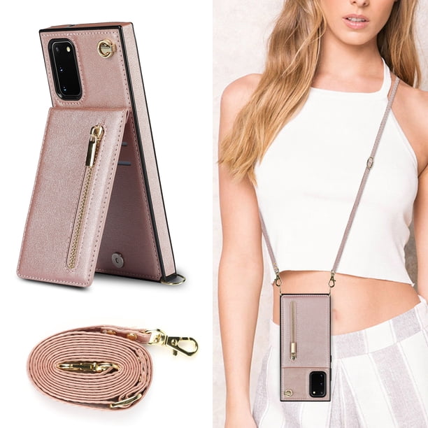 Crossbody Wallet Case Case For Samsung Galaxy S23 S22 Plus Note 20 Ultra With Card Slot Holder, Magnetic Flip Folio Purse Case, PU Leather Zipper Handbag With Detachable Lanyard Strap