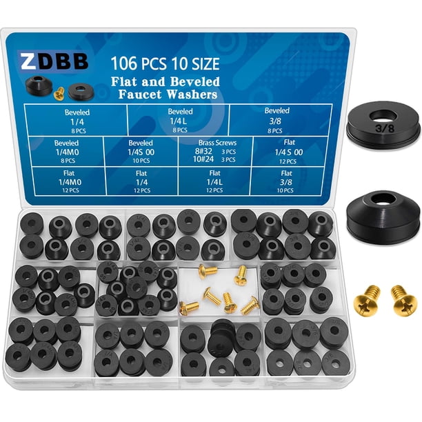 Kit de arandelas para grifo ZDBB, 106 piezas, planas y biseladas, con tornillos de latón