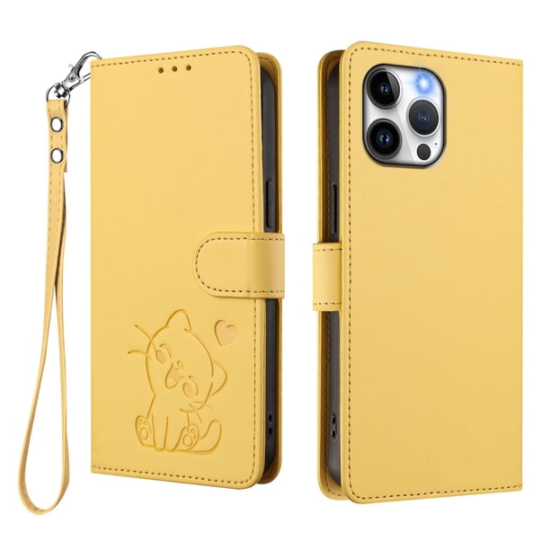 Funda de Gato tipo Libro para iPhone 13 Pro Max, Amarillo