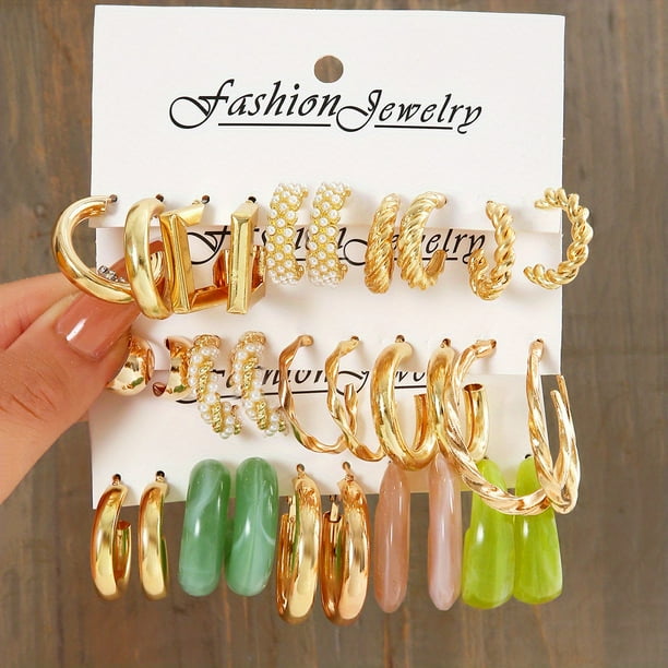 15 Pairs C Shape Hoop Earrings Set Elegant Minimalist Style Alloy 18K Gold Plated Jewelry Trendy Female Gift