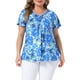 thumbnail image 1 of Agnes Orinda Blusa Casual de Verano para Mujer de Talla Grande con Estampado Floral, Volantes, Pliegues, Cuello en V y Manga Corta 2X Azul Cielo, 1 of 8