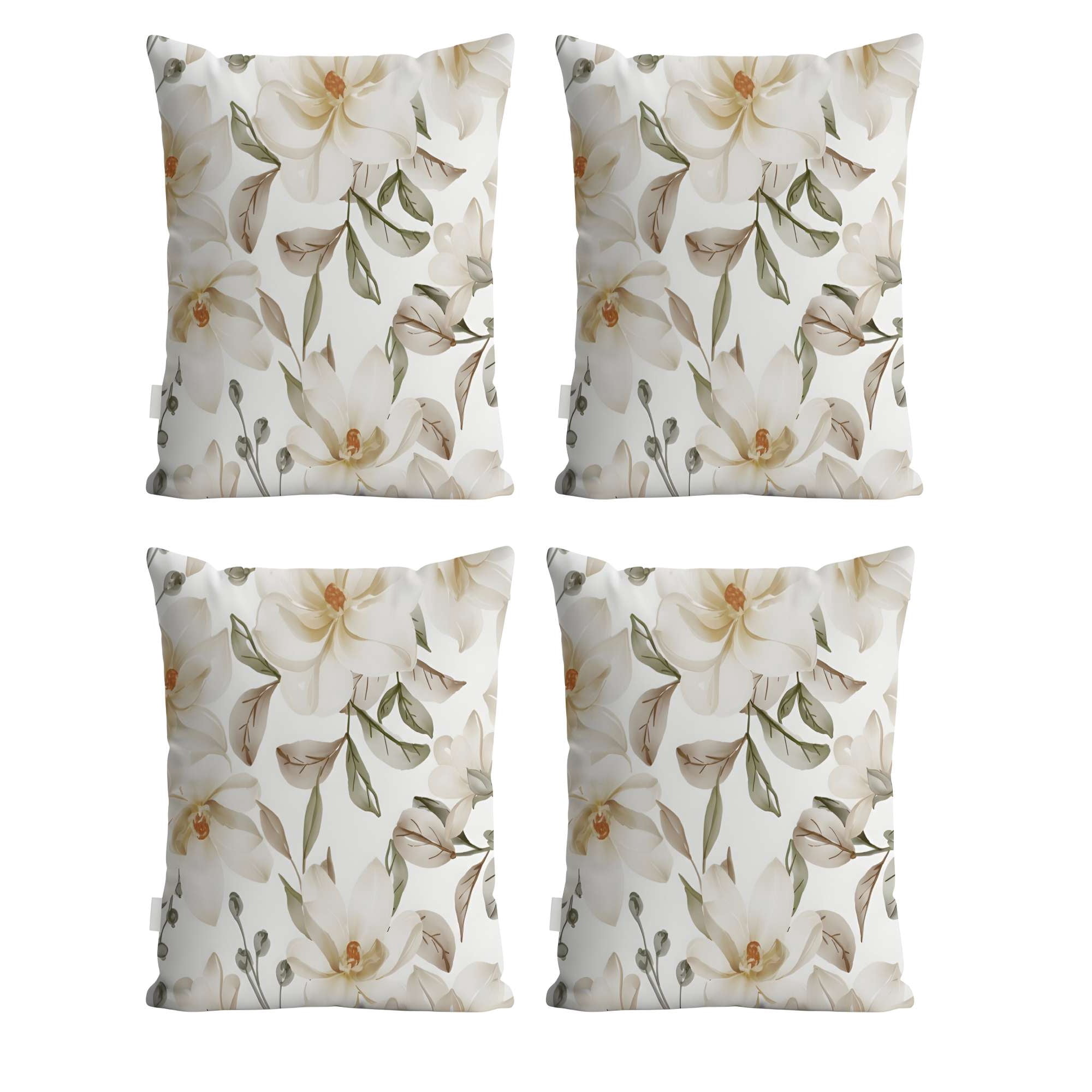 Genérico - Pack De 4 Fundas De Cojin Floreadas 45x45 Blanco 02