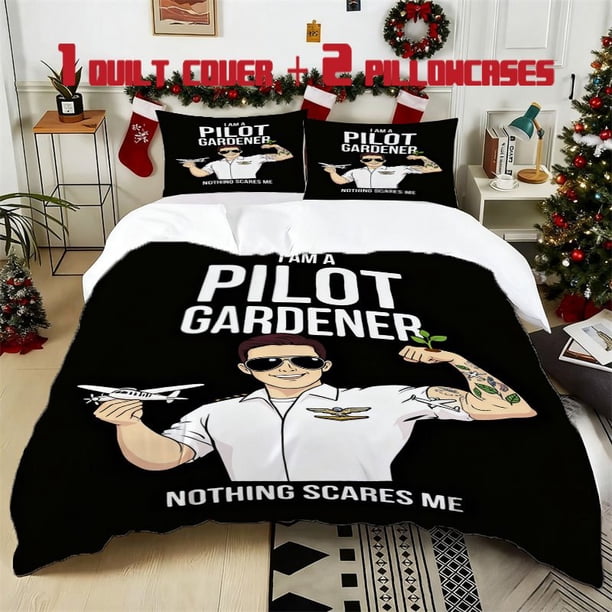 3pcs Pilot Gardener Printed Bedding Set Soft Duvet Cover with 2 Pillowcases All Season Comfort