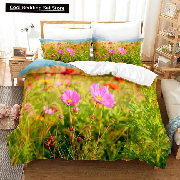 x1194 Bed SheetsNatural Landscape Duvet Cover Set Blue Sky Lawn Flower Size /Polyester Quilt Cover for Kids Teens Adults 3-Piece Bedding Set (1 Duvet Cover + 2 Pillow Shams) nj1194