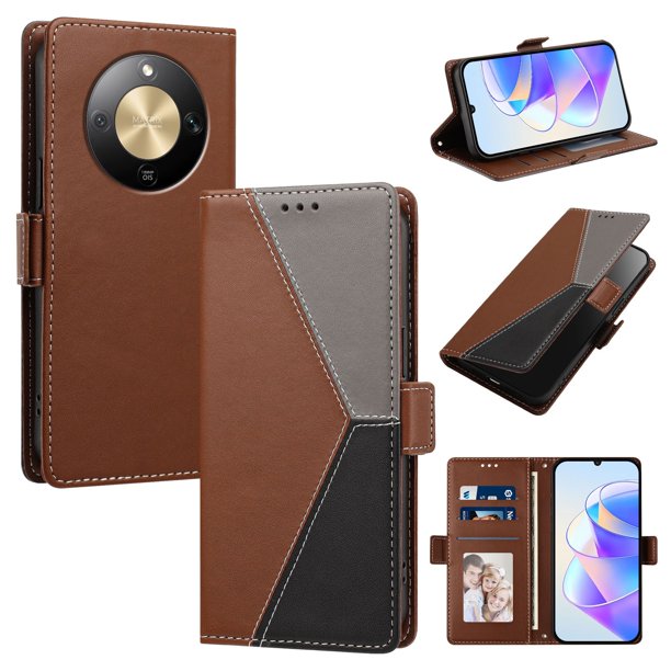 Funda Libro Tricolor para Honor X9D con Ranuras para Tarjetas, Marrón