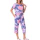 thumbnail image 4 of INSPIRE CHIC Conjunto de Pijama de Mujer con Tinte de Corbata Cuello en V Manga Corta Pantalones Capri Conjunto de Salón con Bolsillos XL Púrpura, 4 of 6