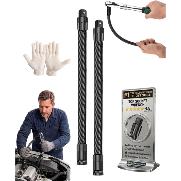 Eje flexible 1/2" 360° acero resorte largo alcance barra plegable enchufes