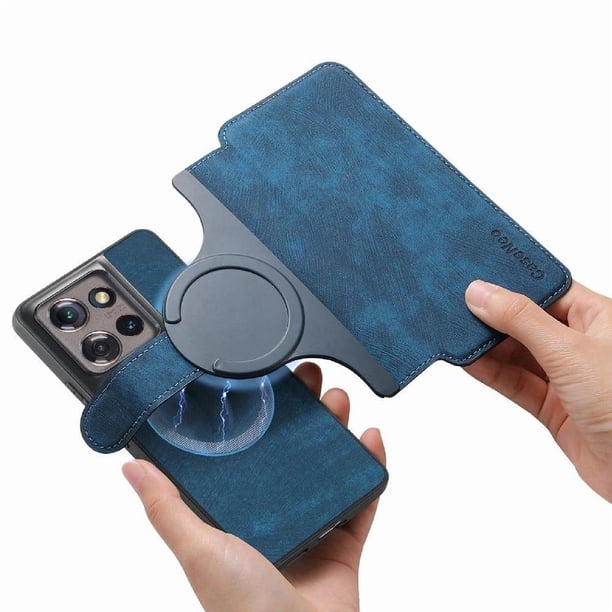 Funda Billetera Magnética para Motorola Edge 50 Soporte Tarjetas Desmontable Azul