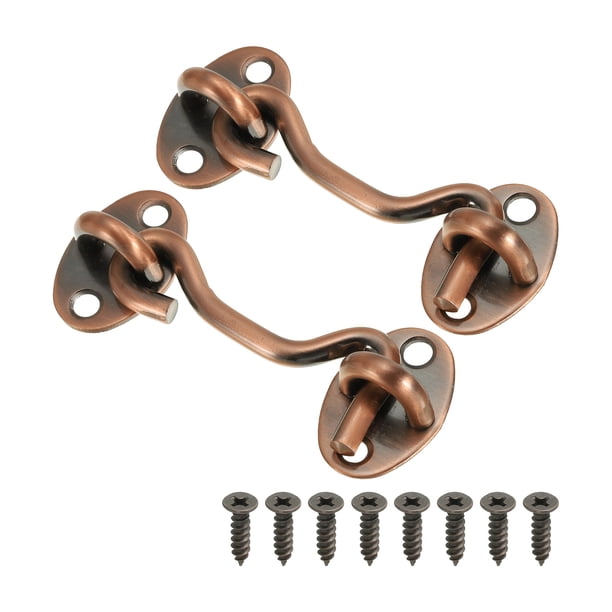 Uxcell 3 pulgadas Gancho y Ojo Pestillo, 2 paquetes de Gancho de Privacidad y Pestillo de Ojo de Acero al Carbono, Cerradura de Puerta, Bronce Rojo