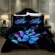 thumbnail image 1 of Blue Butterfly Black Quilt Duvet Cover Set Soft Bedclothes Bedspread Bed Linen3-Piece Bedding Set, 1 of 5
