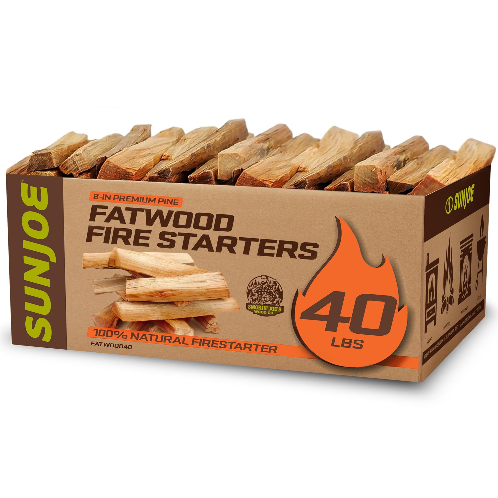 Fire Starter Sticks Sun Joe Fatwood, 18,14 Kg, Madera De Pino Totalmente Natural