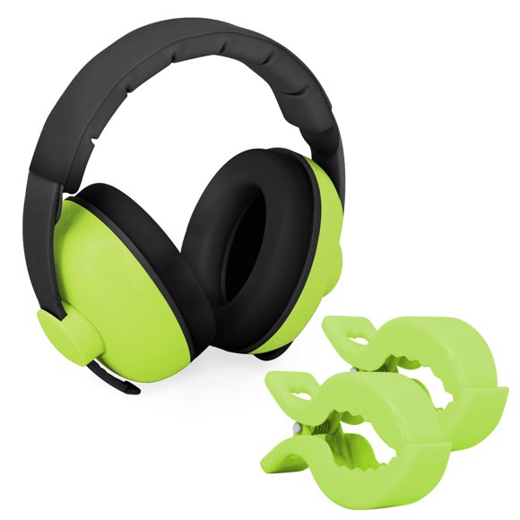 PLANTURECO Auriculares Protectores de Ruido para Bebés de 3 Meses a 3 Años - Clips Universales de Plástico para Manta 2 Piezas – Protección Auditiva Infantil – Cancelación de Ruido (Verde)