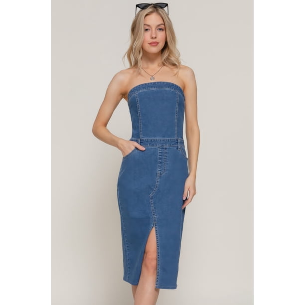 Vestido Tubo Con Abertura En De Mezclilla Elástico