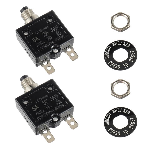 Interruptor Térmico de Botón Pulsador HUAREW 5 Amperios 125-250V AC 50V DC Serie L1 Reinicio Manual Protector de Sobrecarga Térmica 5A (Paquete de 2)