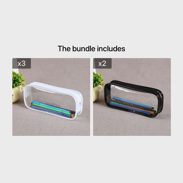 Stylish Clear PVC Zipper Pencil Bag for Toiletries, Exam, and Travel - Black and White