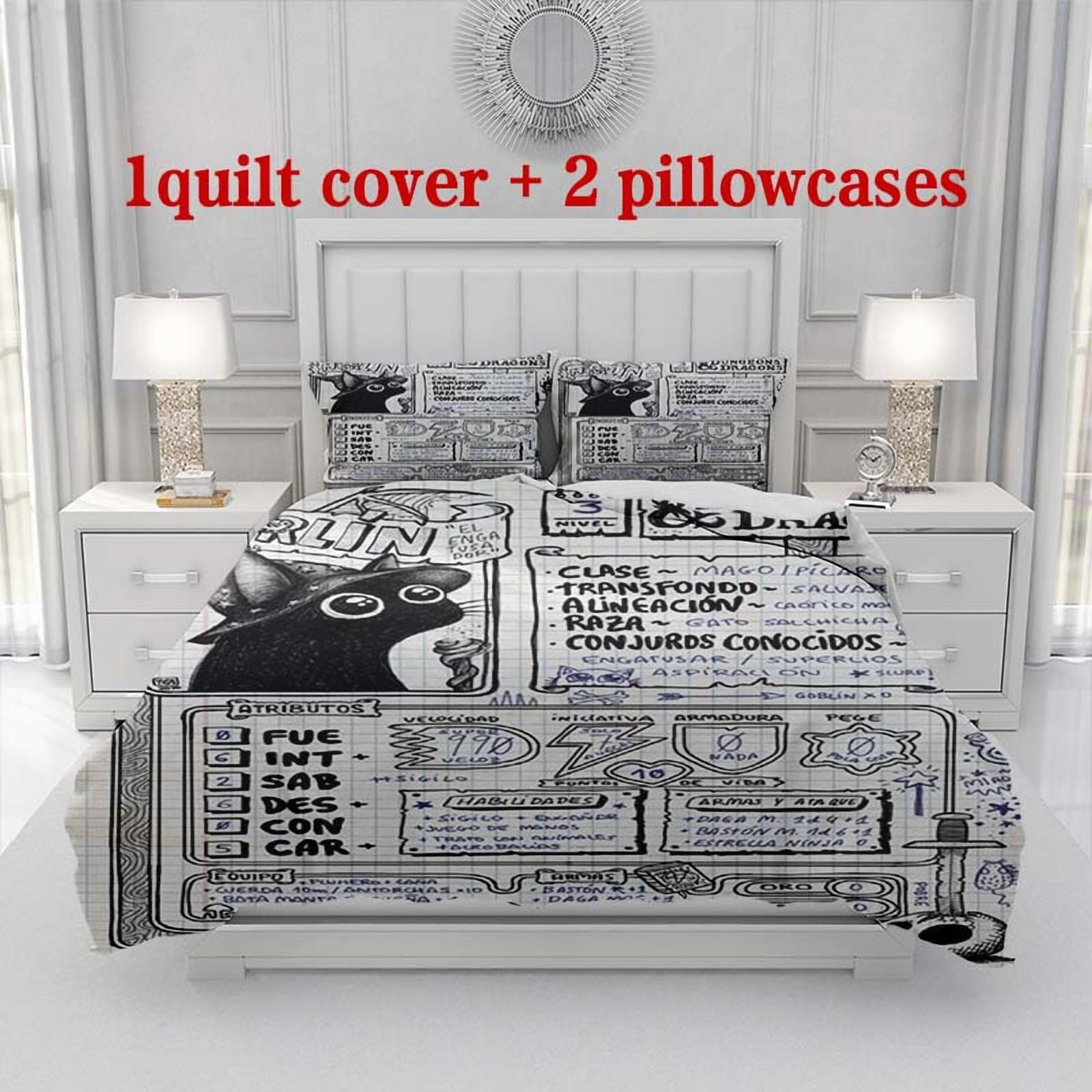 3pcs Dungeons & Dragons Character Card Themed Printed Bedding Set Soft Duvet Cover and 2 Pillowcases