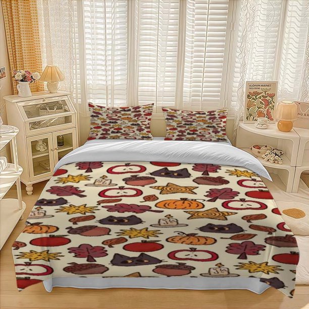3pcs Autumn Fantasy Illustration Themed Bedding Set (Duvet Cover And Pillowcase Set) Soft And Comfortable Suitable for All Seasons