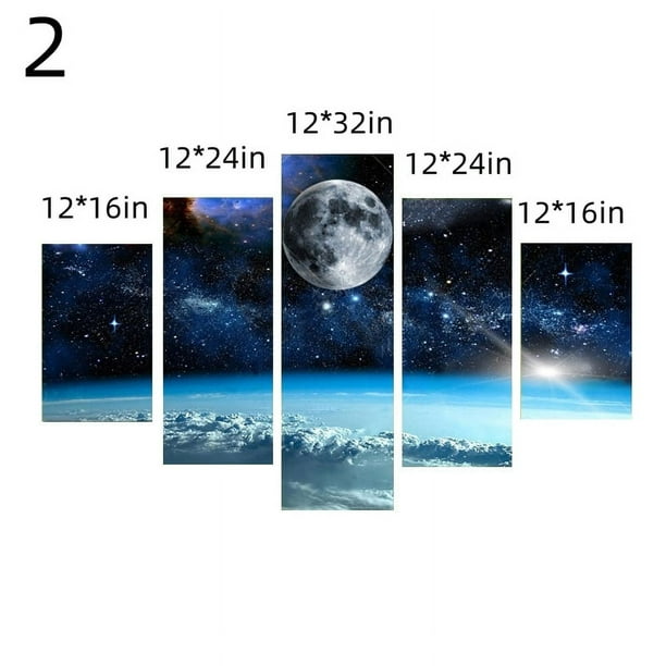 5pcs/set Blue Space Starry Sky Mural Sofa Backdrop Wall Living Room Home Decor, No Frame