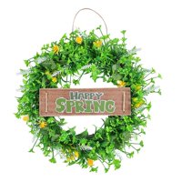 Bothyi - Happy Spring Sign Greenery Wreath Artificial Para Decoraciones De Pared Para El Hogar