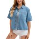 thumbnail image 4 of INSPIRE CHIC Chaqueta de Mezclilla de Manga Corta para Mujer Camisa Cuadrada con Botones Chaquetas de Jean Casual XL Azul Claro, 4 of 6