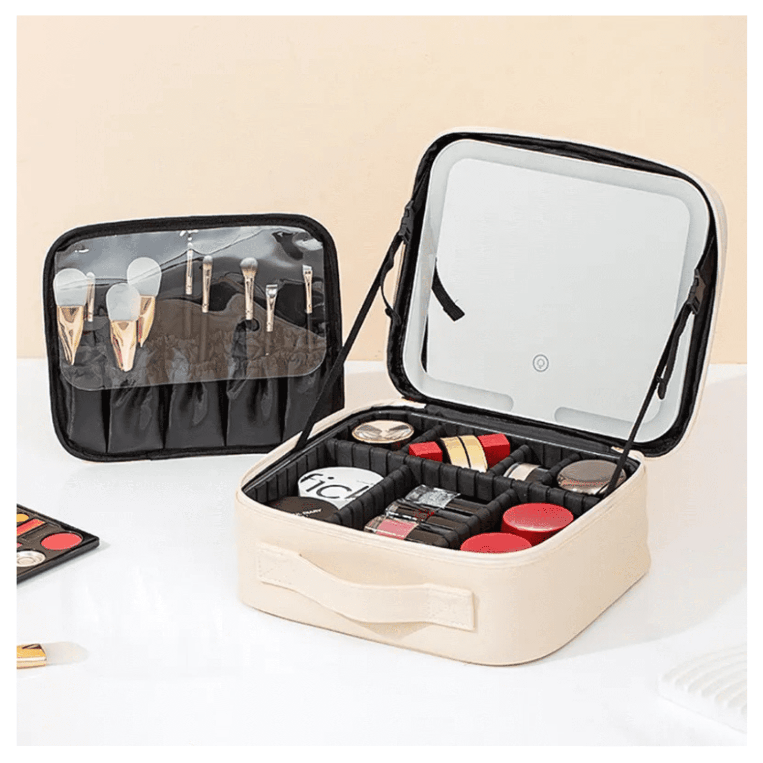 Genérico - Estuche Profesional Para Maquillaje Y Cosméticos Con Espejo Beige