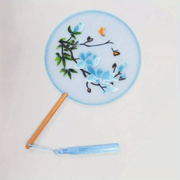 1pc Embroidery Crafts Double-sided Embroidery Group Fan Palace Fan Handmade Fan Ancient Style Tourist Spot Photo Props Dance Double-sided Embroidery Fan