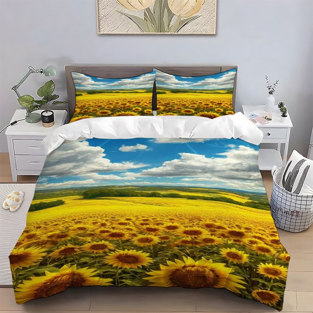 Sunflower Field Print Bedding Set 100% Polyester Soft Skin-Friendly